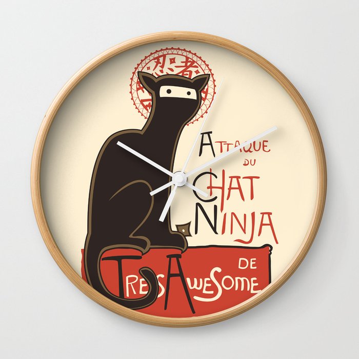A French Ninja Cat (Le Chat Ninja) Wall Clock
