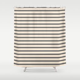 [ Thumbnail: Dim Gray & Beige Colored Pattern of Stripes Shower Curtain ]