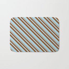 [ Thumbnail: Brown and Light Blue Colored Stripes/Lines Pattern Bath Mat ]