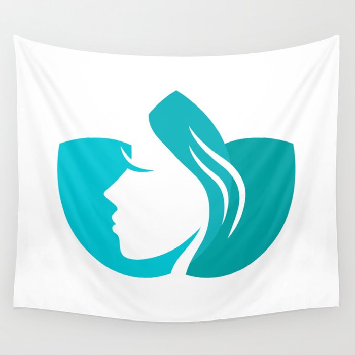 Beautiful Female Face Silhouette In Turquoise Lotus Flower Wall Tapestry By Wellglow Society6