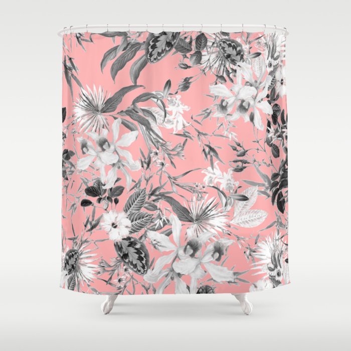 Black And White Floral On Light Pink Shower Curtain By Semisweetbrand Society6 Shower curtains are both decorative and practical, offering privacy and helping to keep your bathroom floor dry when showering. black and white floral on light pink shower curtain by semisweetbrand