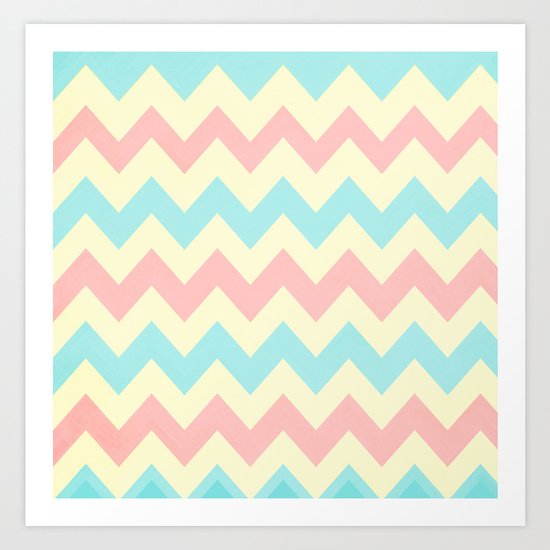 Summer Pink & Blue Chevron Art Print