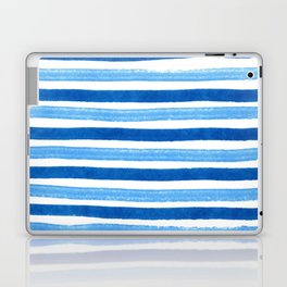 Horizontal blue and white striped pattern Laptop Skin