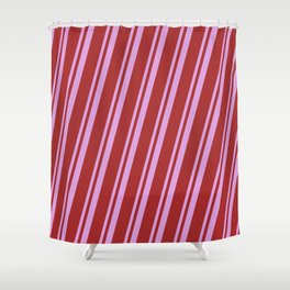 [ Thumbnail: Plum & Brown Colored Striped/Lined Pattern Shower Curtain ]