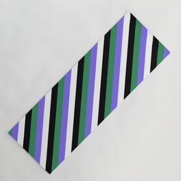 [ Thumbnail: Sea Green, Medium Slate Blue, White & Black Colored Striped/Lined Pattern Yoga Mat ]