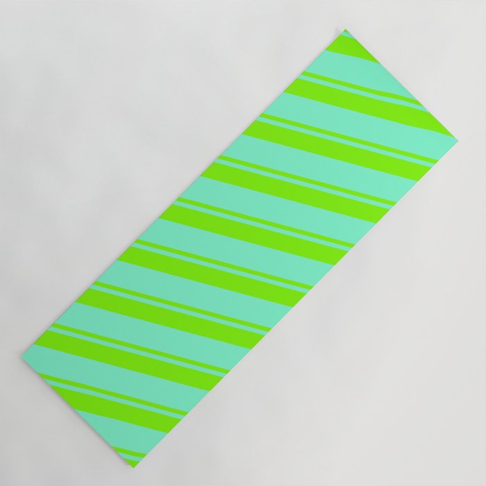 Chartreuse & Aquamarine Colored Lined Pattern Yoga Mat