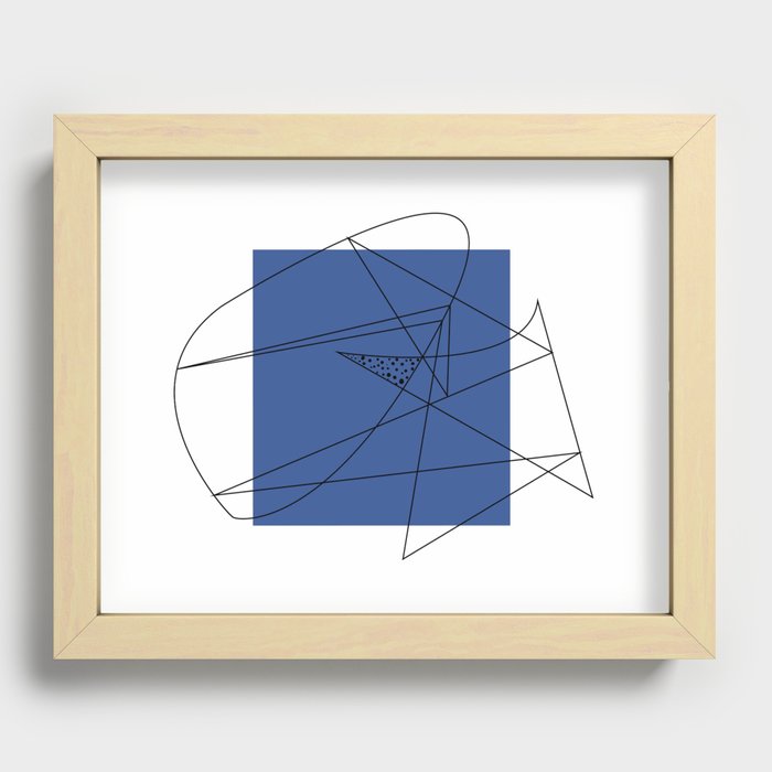 Abstract outline shapes composition on a blue square Recessed Framed Print