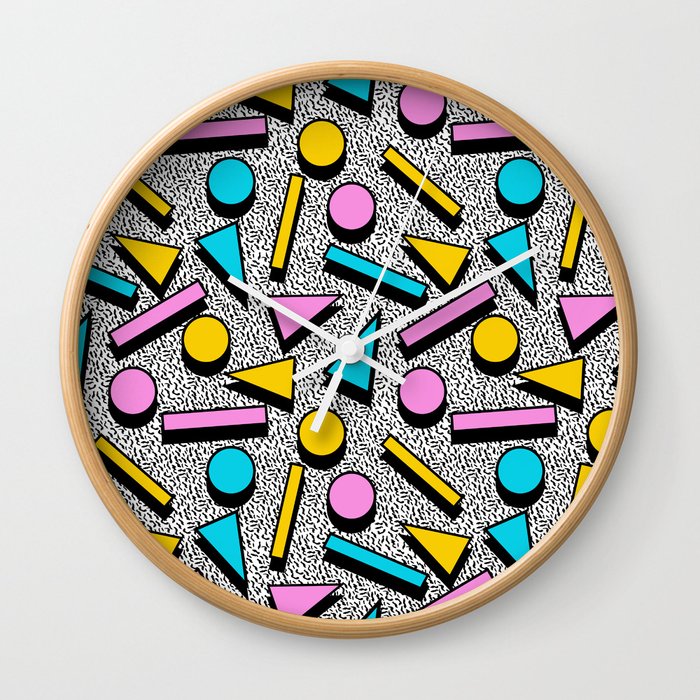 Dig It - memphis throwback retro neon cool rad pattern dorm college hipster neon squiggle abstract Wall Clock