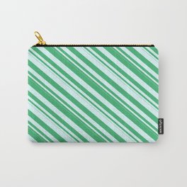 [ Thumbnail: Sea Green and Light Cyan Colored Pattern of Stripes Carry-All Pouch ]