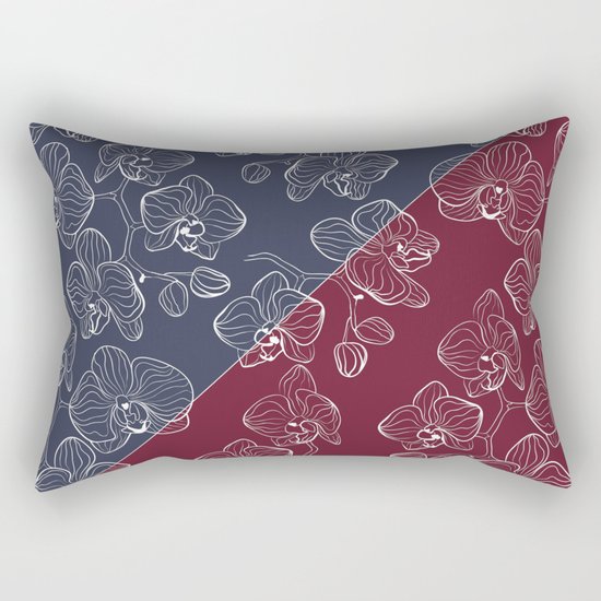 Retro . Orchid flowers on a red and blue background . The combined pattern . Rectangular Pillow