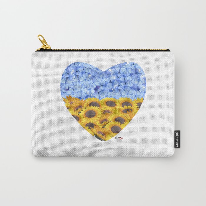 Floral heart-shaped national flag of Ukraine Carry-All Pouch
