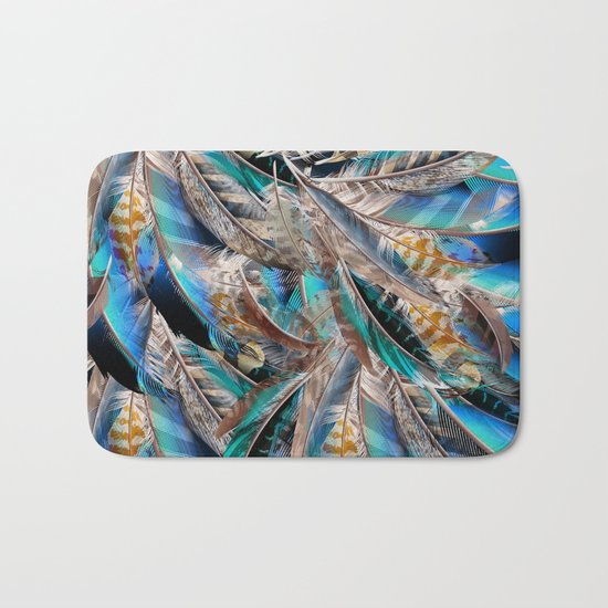 Fashion pattern with blue feathers. Trendy design Bath Mat