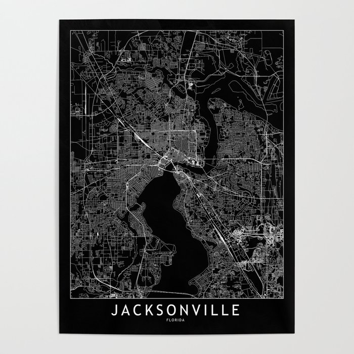 Jacksonville Black Map Poster