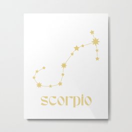 Scorpio Sign Star Constellation Art, Retro Groovy Gold Font, Wall Decor Metal Print