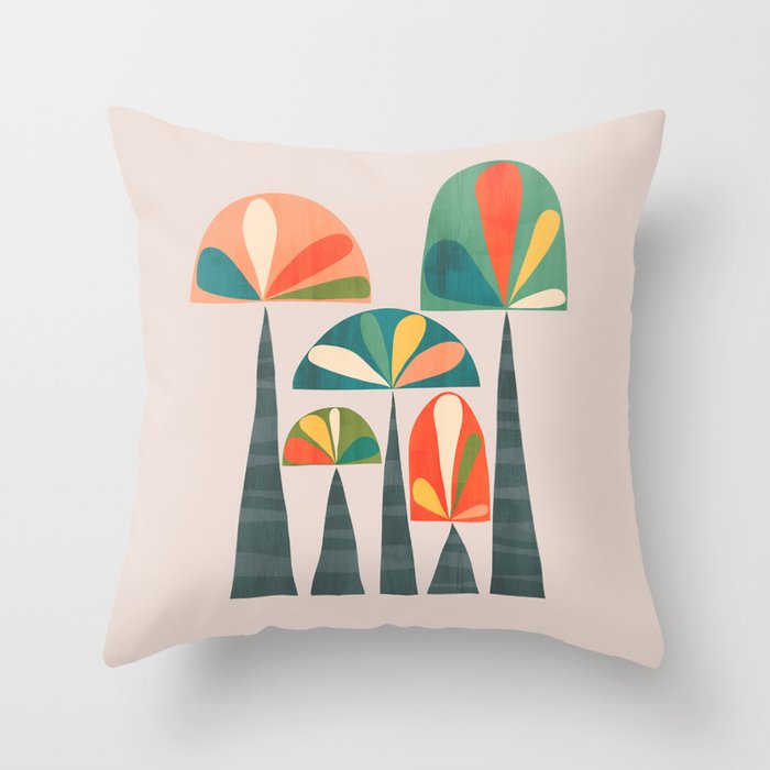 Quirky retro palm trees Throw Pillow