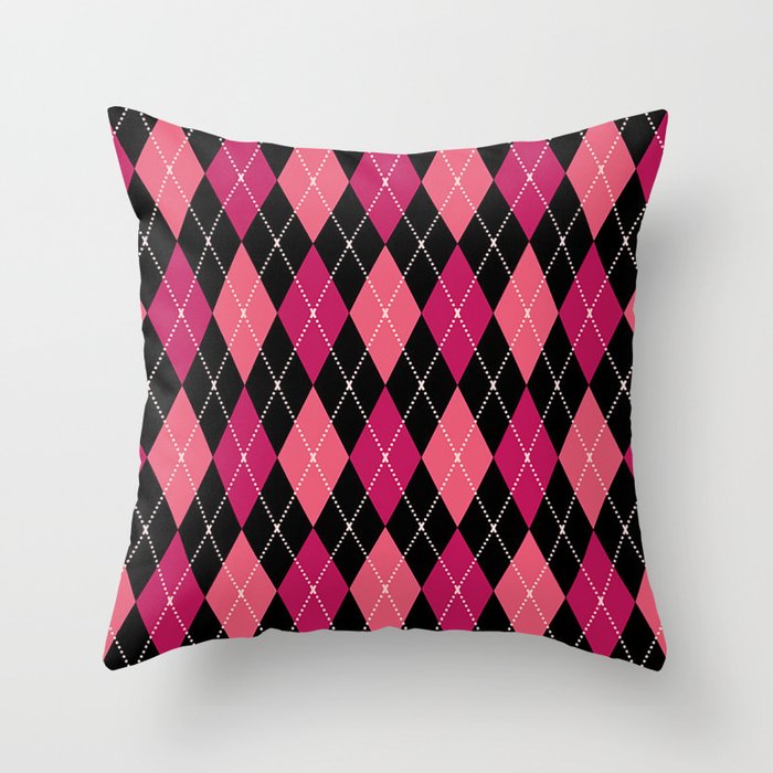Pink And Black Argyle Diamonds Pattern Diamond Shape Tartan Quilt Knit Sweater Geometric  Throw Pillow