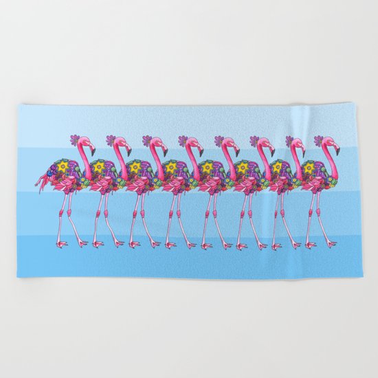 A Small Flock of Flamingos Beach Towel