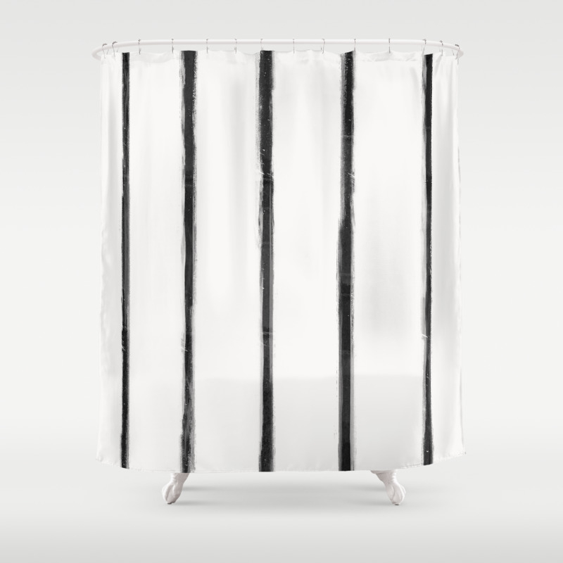 Skinny Strokes Gapped Vertical Black On Off White Shower Curtain