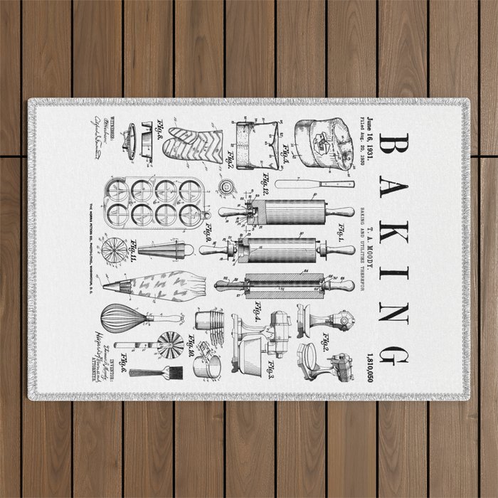 Baking Cooking Baker Pastry Chef Kitchen Vintage Patent Outdoor Rug