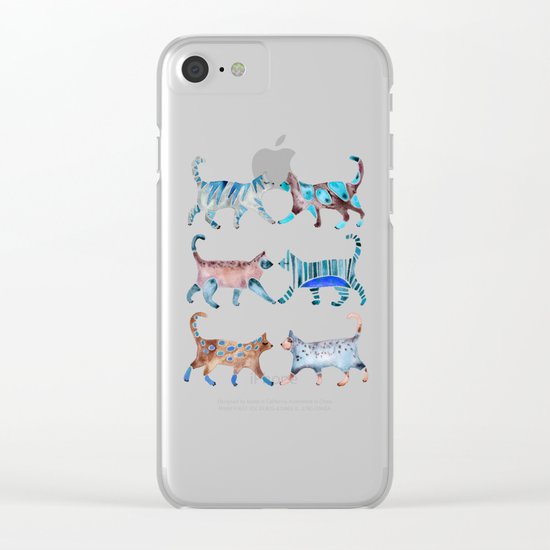 Cat Collection – Blue & Brown Palette Clear iPhone Case
