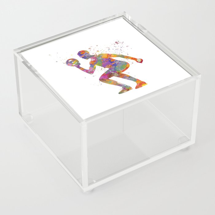 young man practices fitness in watercolor Acrylic Box