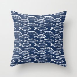 Fish // Navy Blue Throw Pillow