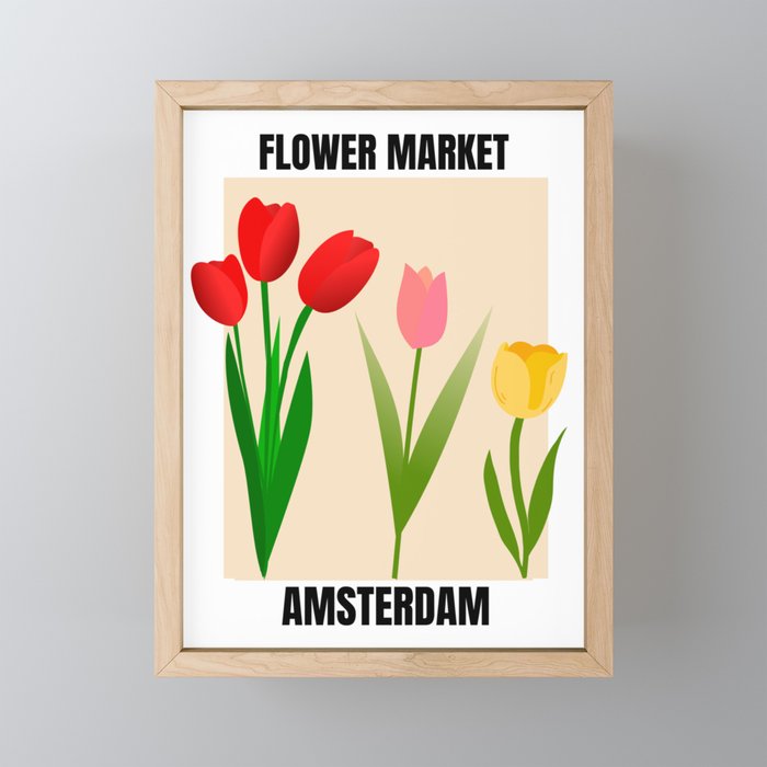 Retro Tulip Flower Market Amsterdam Framed Mini Art Print