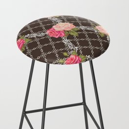 Vintage Roses and Lattice Lace on Dark Brown Bar Stool