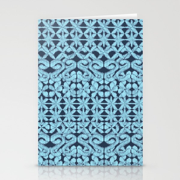 Ikat Lace in Pale Blue on Navy Stationery Cards