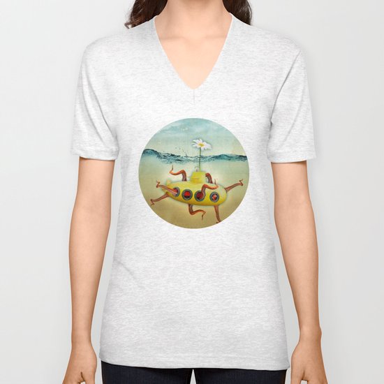 yellow submarine in an octapuses garden Unisex V-Neck