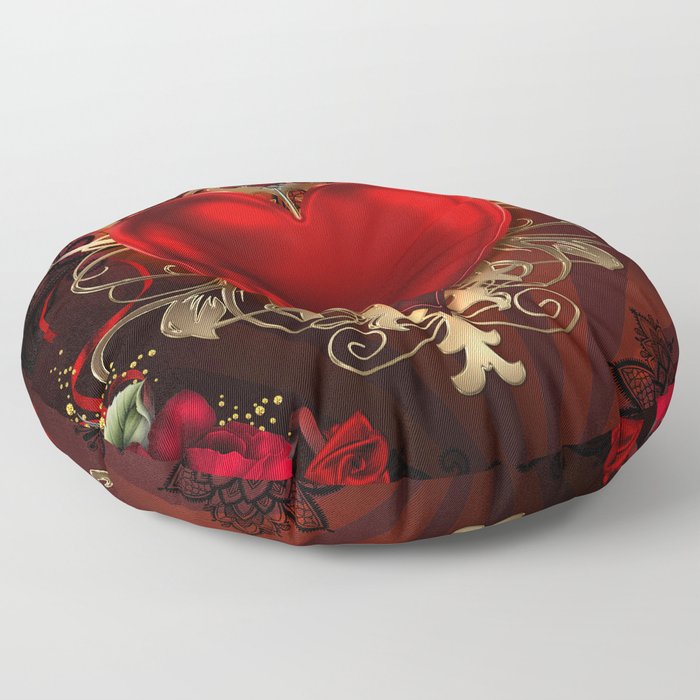 Gothic Red Rose Heart Floor Pillow