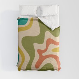 Liquid Swirl Retro Abstract Pattern in Mid Mod Colours on Beige Comforter
