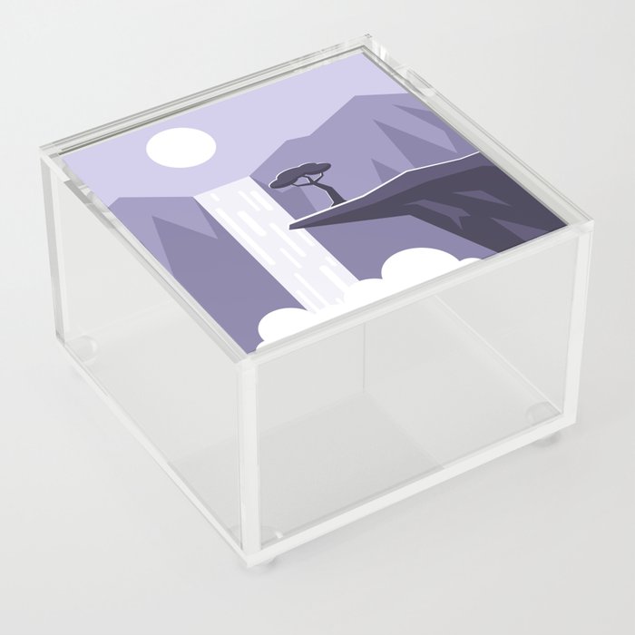 Minimalistic Waterfall And Mountain Graphic Very Peri Color Acrylic Box