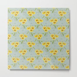 Vintage Blanket Flowers Botanical Pattern on Mint Green Metal Print | Plant, Florals, Leaves, Botanicals, Retro, Botanical, Pattern, Flower, Nature, Painting 