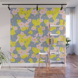 Pastel Spring Flowers Ombre Green Wall Mural