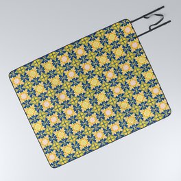 Cheerful Retro Modern Kitchen Tile Mini Pattern Navy, Orange and Yellow Picnic Blanket