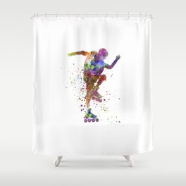Young skater in watercolor Shower Curtain