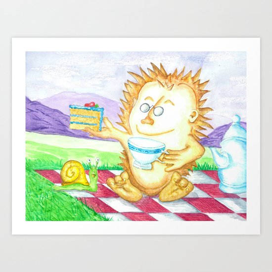 Hedgehog Tea Party Art Print
