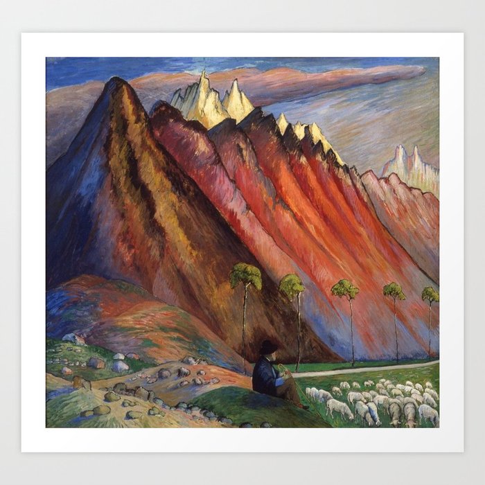 Old Age and the Mountain Shepard pastoral landscape painting by Marianne von Werefkin Art Print