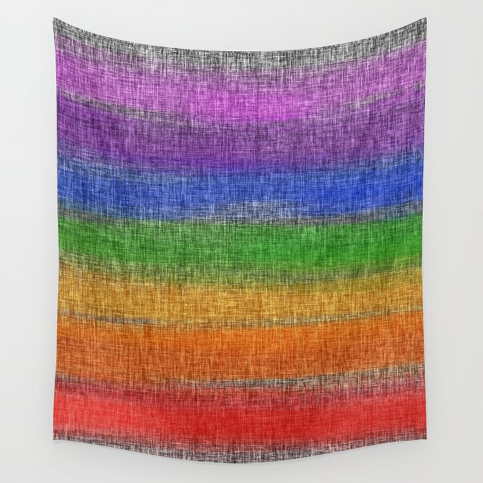 Rainbow Rustic Stripes Grey Crosshatch Wall Tapestry