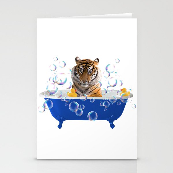 Wild Tiger - Blue Bathtub Soap Bubbles Rubber Duck Stationery Cards