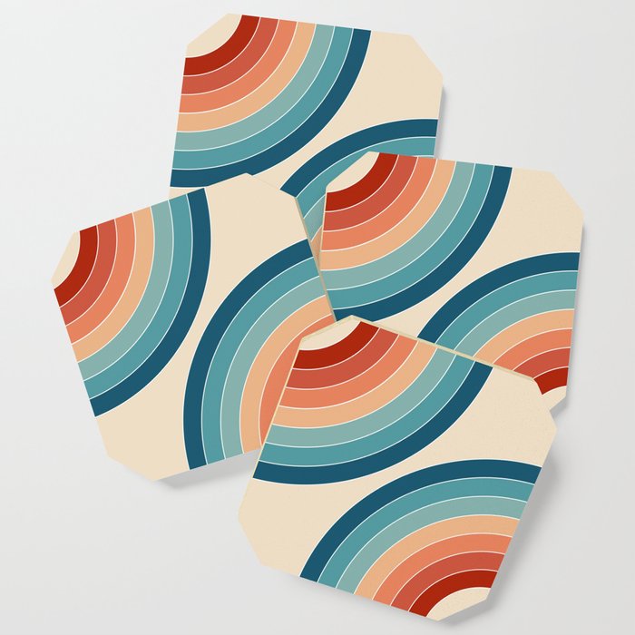 Blue, red and orange retro style circles Coaster