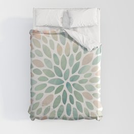 Floral Bloom, Abstract Watercolor, Coral, Peach, Green, Floral Prints Duvet Cover