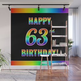 [ Thumbnail: Fun, Colorful, Rainbow Spectrum “HAPPY 63rd BIRTHDAY!” Wall Mural ]