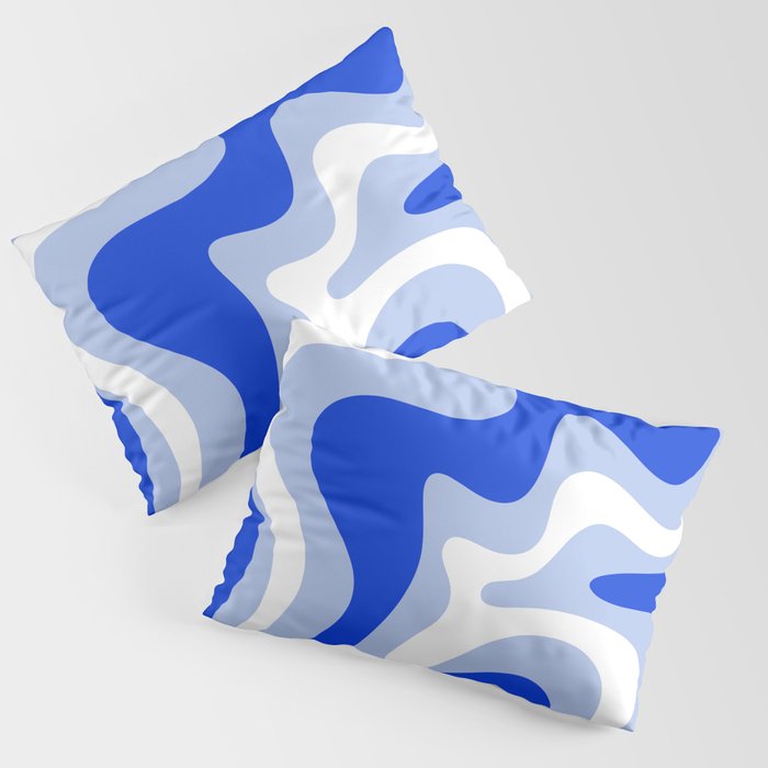 Retro Liquid Swirl Abstract Pattern Royal Blue, Light Blue, and White  Pillow Sham