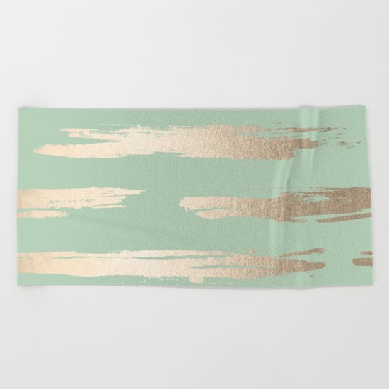 Simply Brushed Stripe White Gold Sands on Pastel Cactus Green Beach Towel