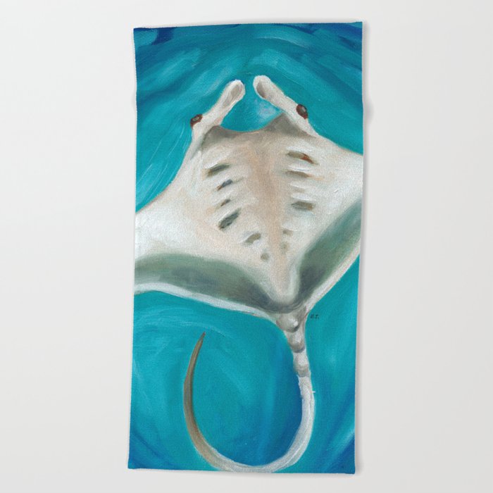 Manta Ray In Blue Oil Painting Beach Towel By Eveystudios Society6