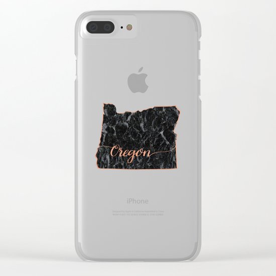Oregon Rosegold Marble Map Outline Clear iPhone Case