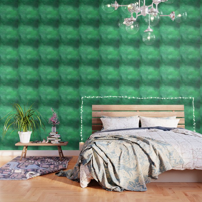 Abstract Watercolor Blend 2 Deep Dark Green and Light Green Wallpaper