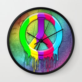 Peace Symbol Dripping Rainbow Paint Wall Clock